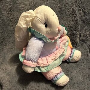 Vintage Parachute Nylon Girl Easter Bunny Plush 1990s Soft Fabric Carrot